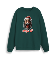 green xmas sweater with the graphic of santa and the slogan 'jolly af'