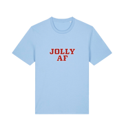 light blue christmas t-shirt with the slogan 'jolly af'