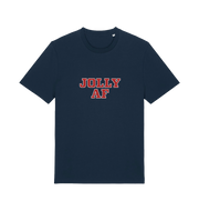 navy christmas t-shirt with the slogan 'jolly af'