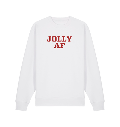 white christmas sweater with the slogan 'jolly af'