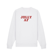 white christmas sweater with the slogan 'jolly af'