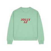 green xmas sweater with the slogan 'jolly af'