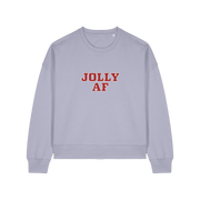 lavender xmas sweater with the slogan 'jolly af'