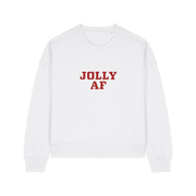 white xmas sweater with the slogan 'jolly af'