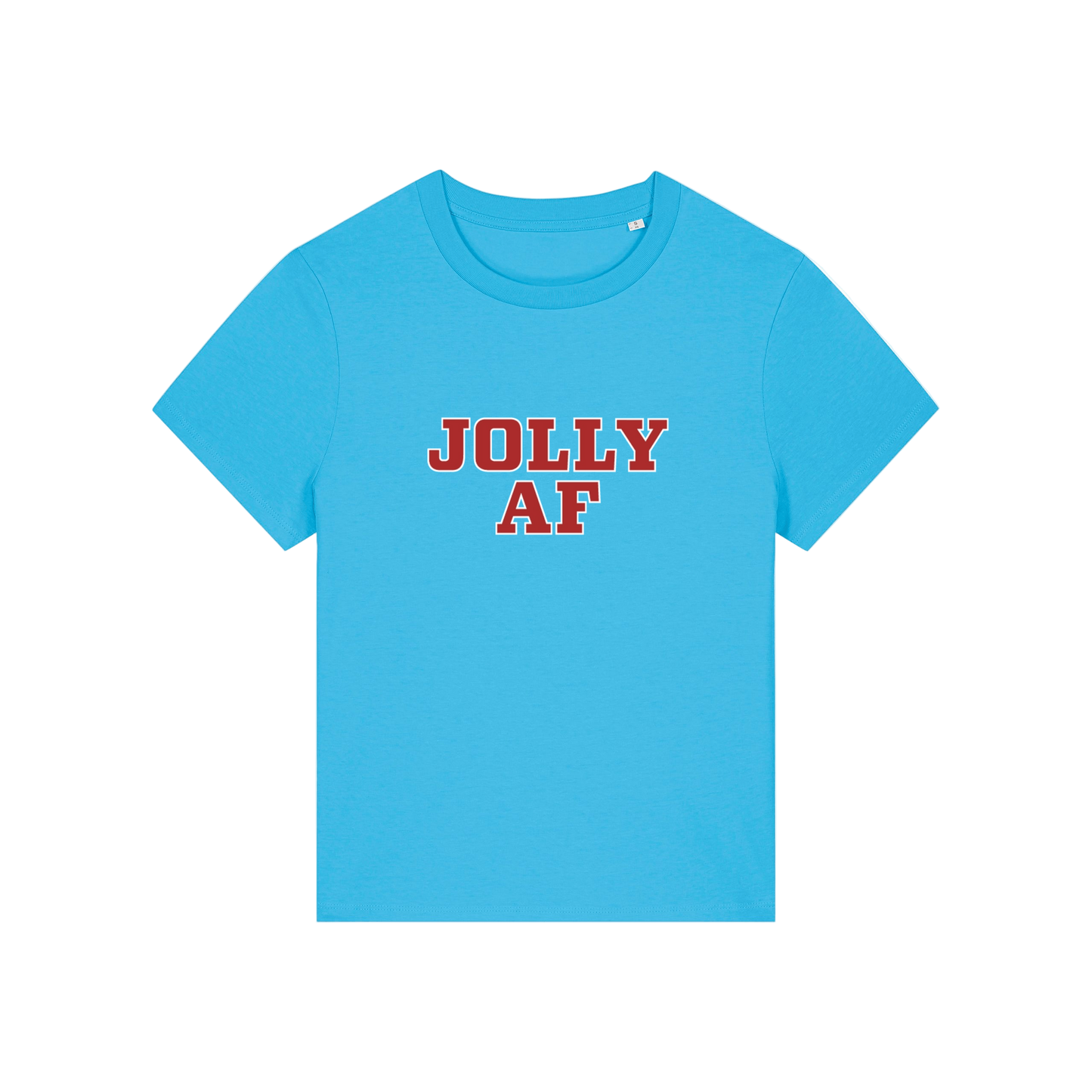 blue christmas t-shirt with the slogan 'jolly af'