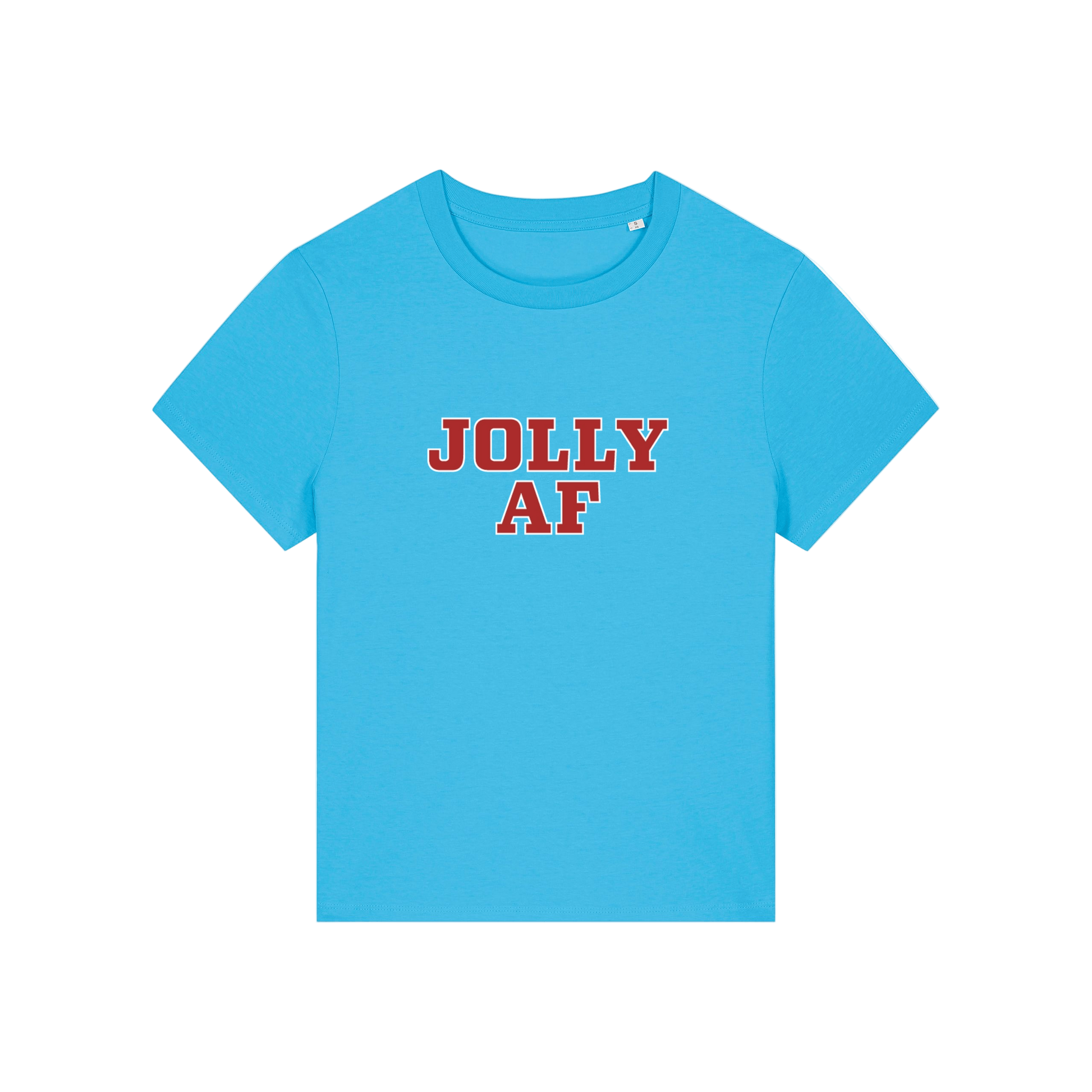 blue christmas t-shirt with the slogan 'jolly af'
