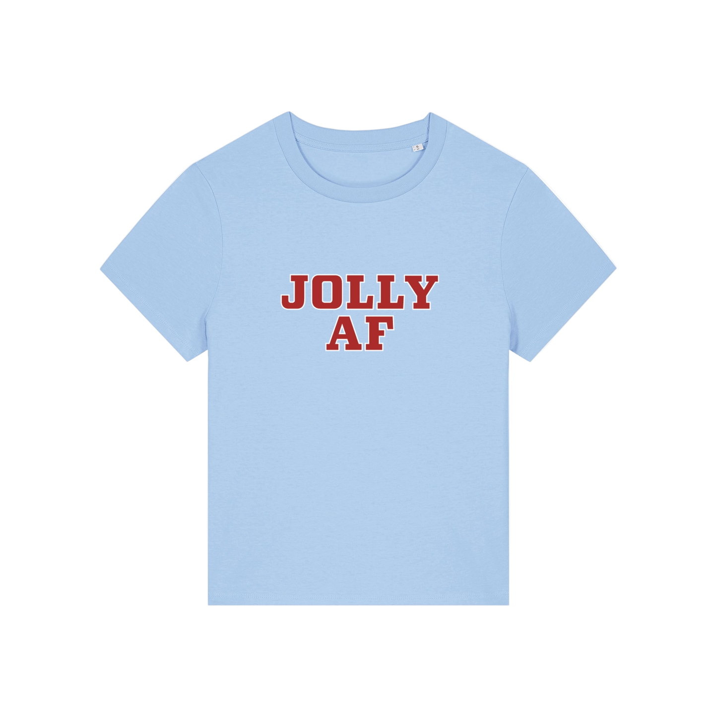 light blue christmas t-shirt with the slogan 'jolly af'