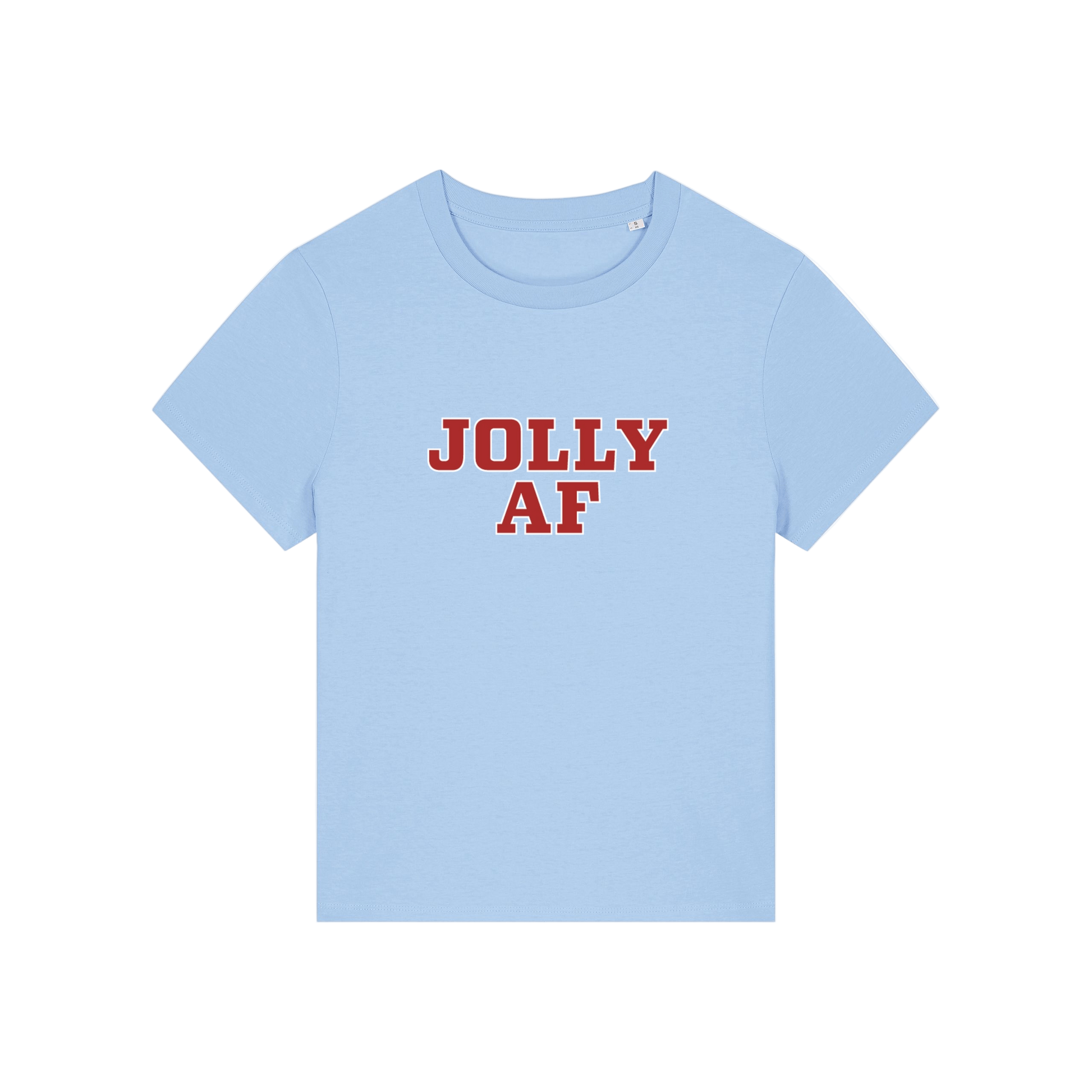 light blue christmas t-shirt with the slogan 'jolly af'