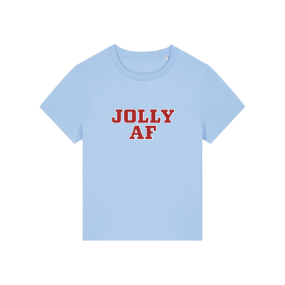 light blue christmas t-shirt with the slogan 'jolly af'