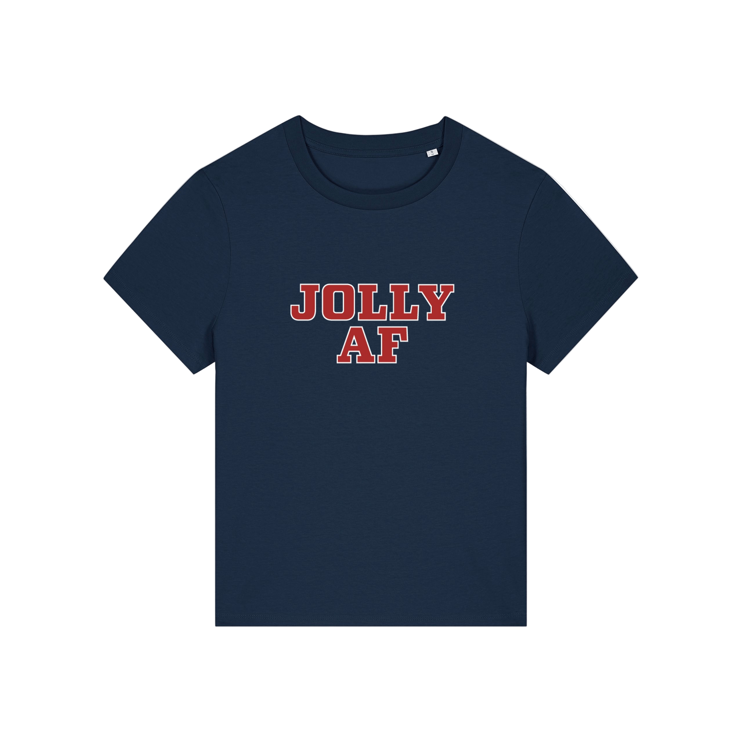 navy christmas t-shirt with the slogan 'jolly af'