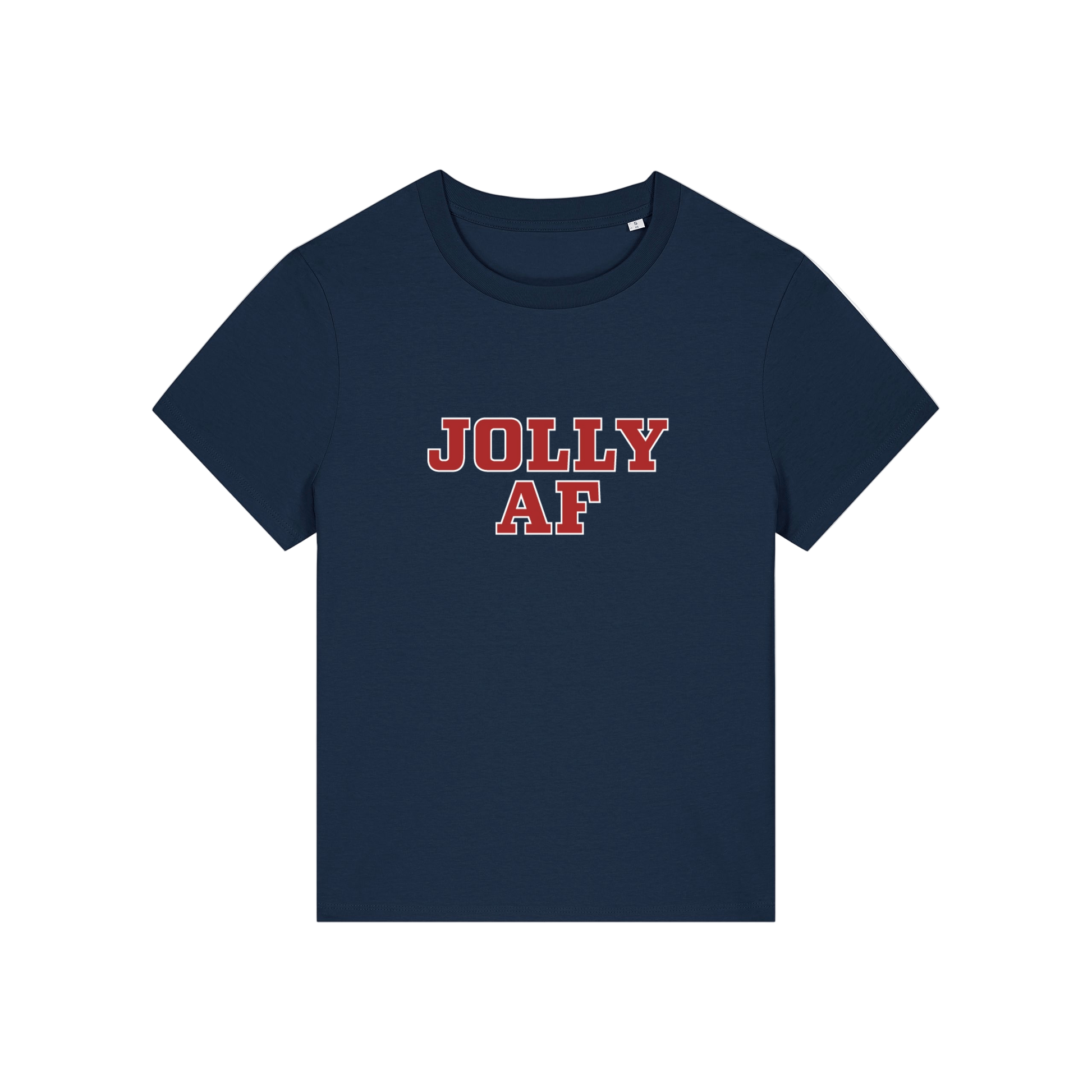 navy christmas t-shirt with the slogan 'jolly af'