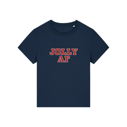 navy christmas t-shirt with the slogan 'jolly af'