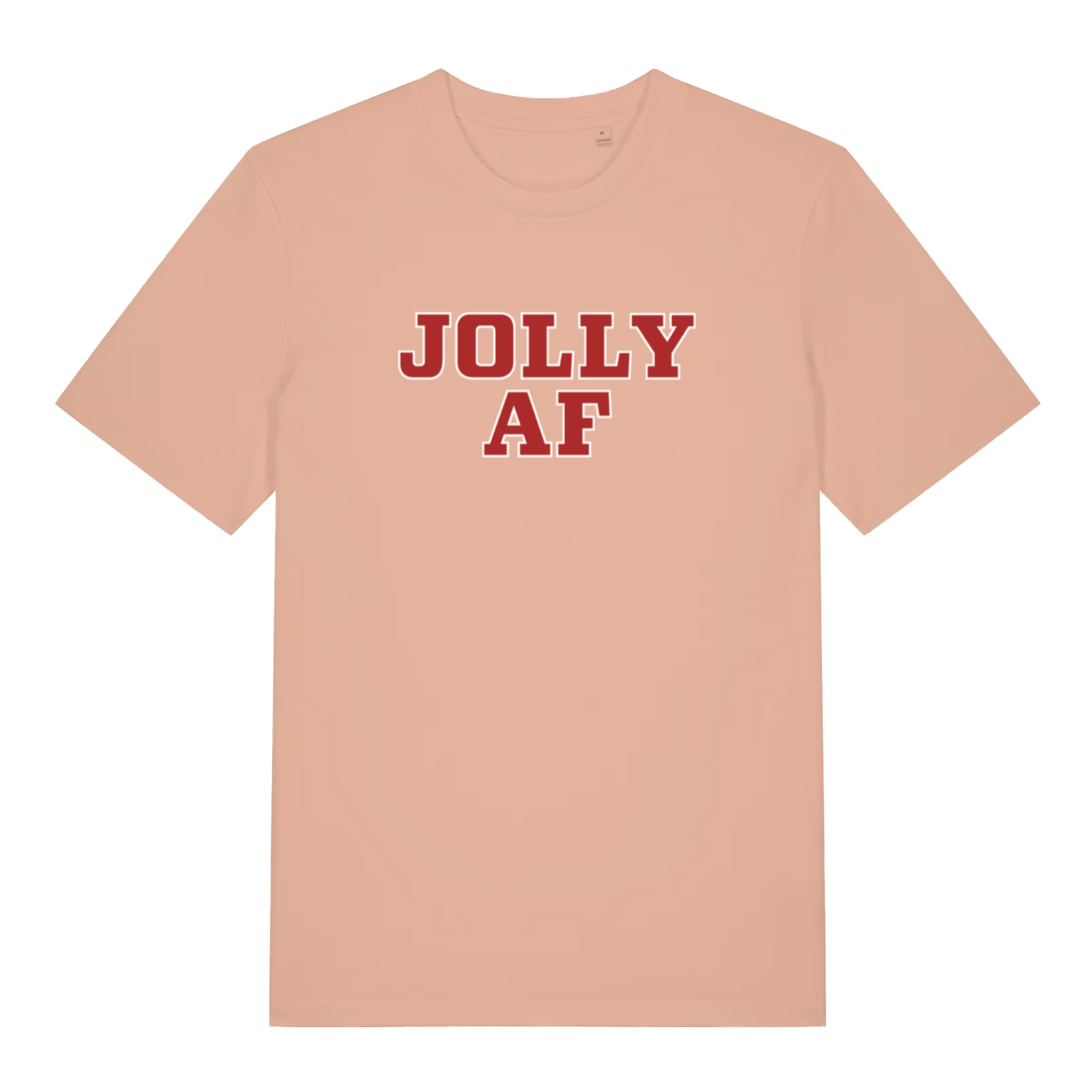 peach women's xmas t-shirt with the slogan 'jolly f'