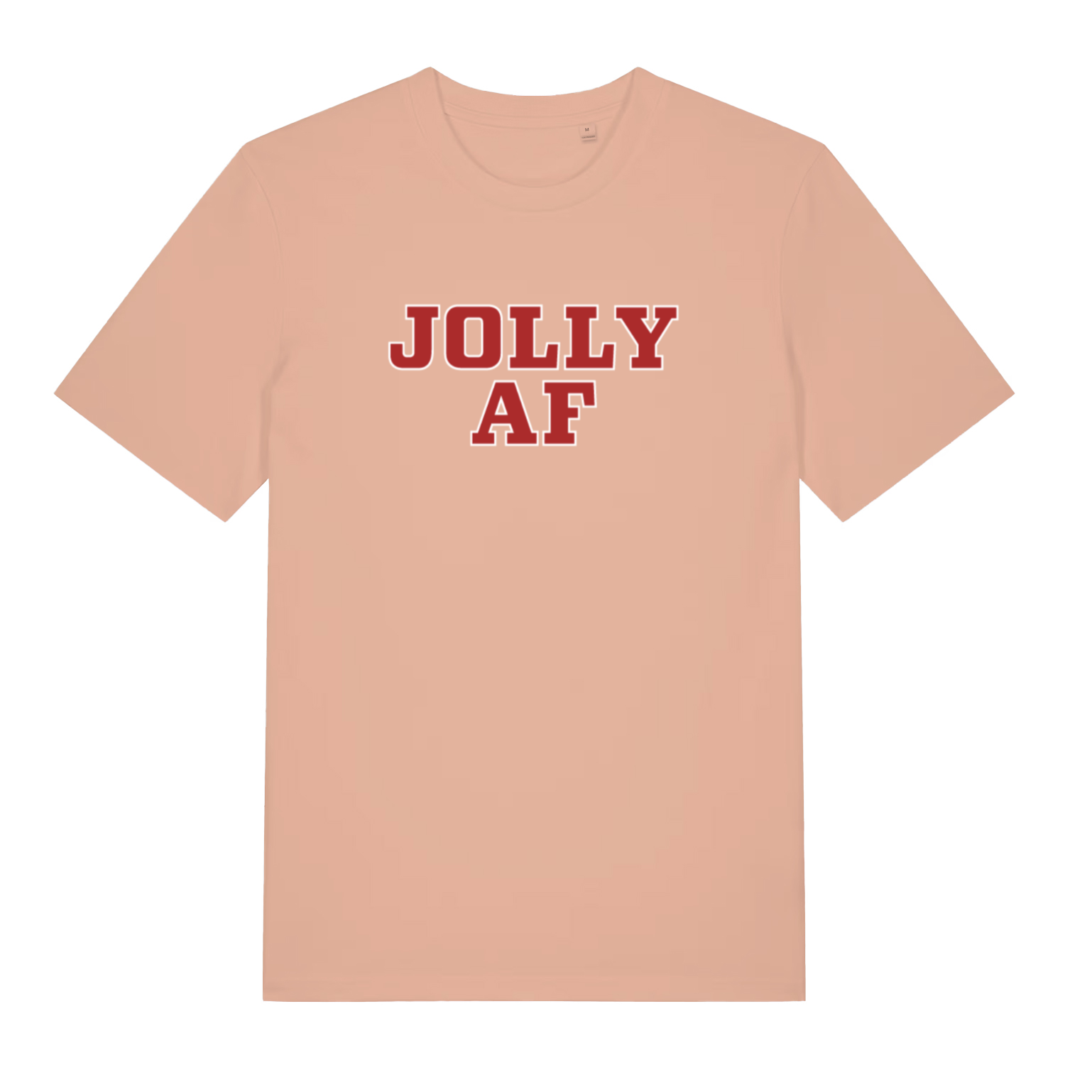 peach women's xmas t-shirt with the slogan 'jolly f'