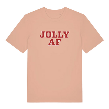 peach women's xmas t-shirt with the slogan 'jolly f'