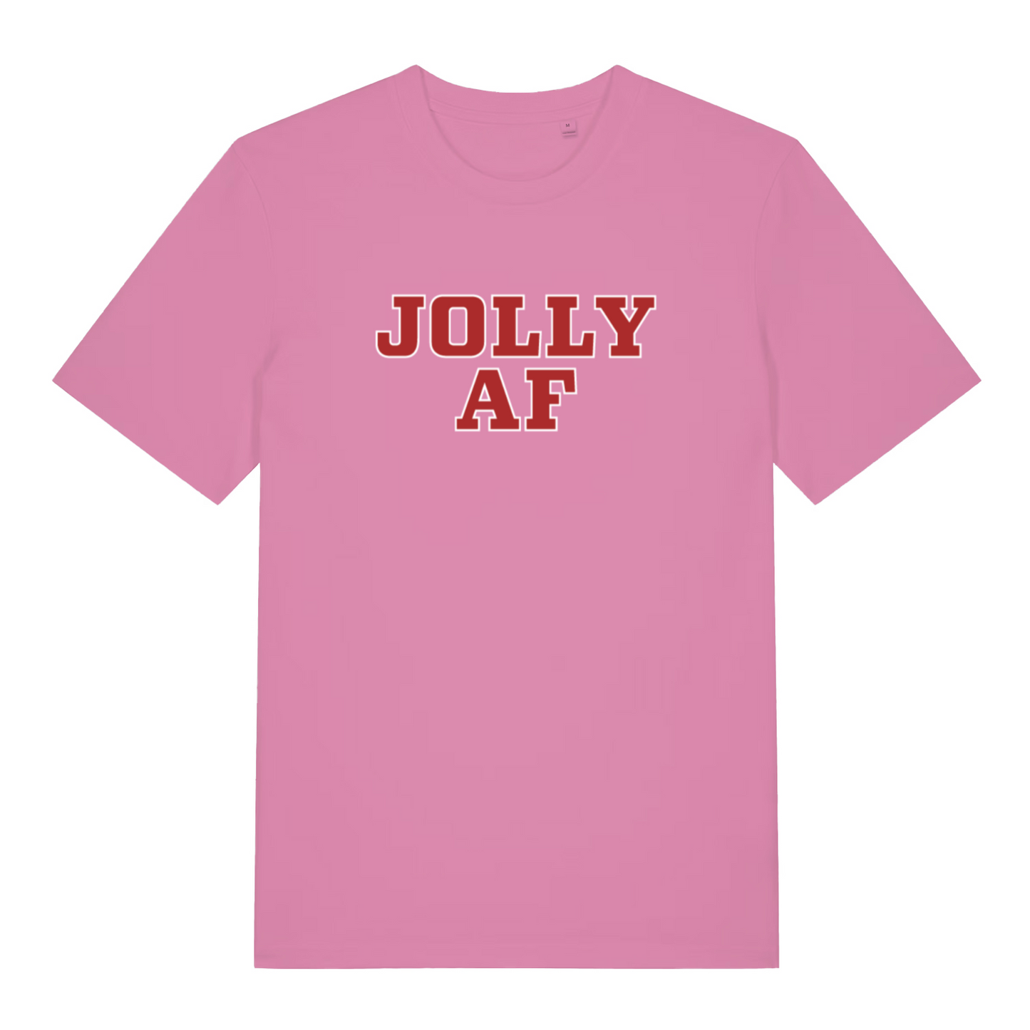 pink women's xmas t-shirt with the slogan 'jolly f'