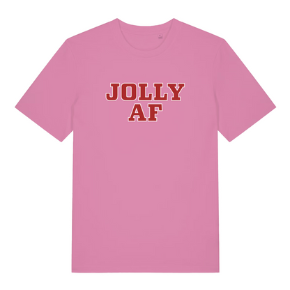 pink women's xmas t-shirt with the slogan 'jolly f'
