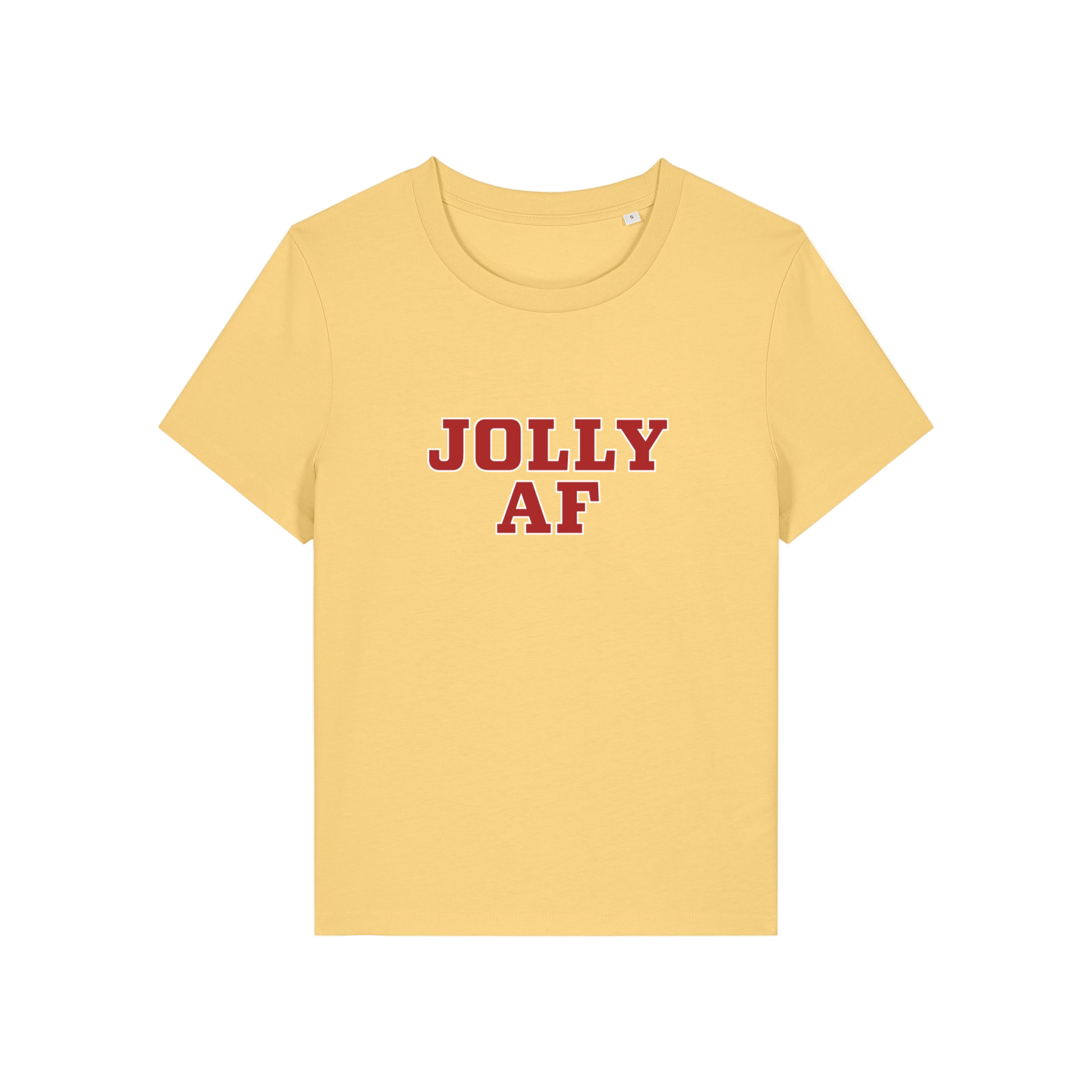 yellow christmas t-shirt with the slogan 'jolly af'