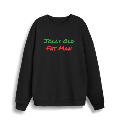 black christmas sweater with the slogan 'jolly old fat man'