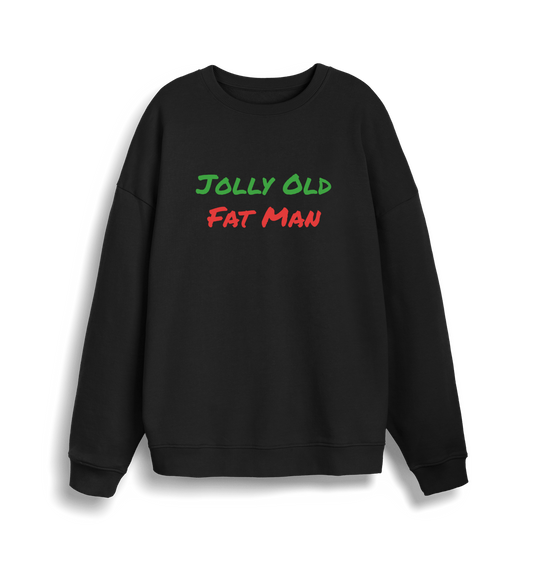 black christmas sweater with the slogan 'jolly old fat man'
