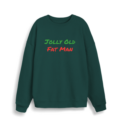 green christmas sweater with the slogan 'jolly old fat man'