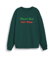 green christmas sweater with the slogan 'jolly old fat man'