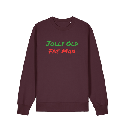 red brown christmas sweater with the slogan 'jolly old fat man'