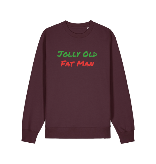 red brown christmas sweater with the slogan 'jolly old fat man'