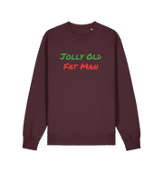 red brown christmas sweater with the slogan 'jolly old fat man'