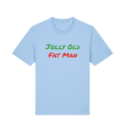 light blue christmas t-shirt with the slogan 'jolly old fat man'