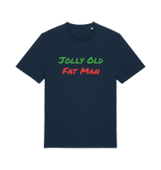 navy christmas t-shirt with the slogan 'jolly old fat man'