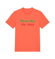 orange christmas t-shirt with the slogan 'jolly old fat man'