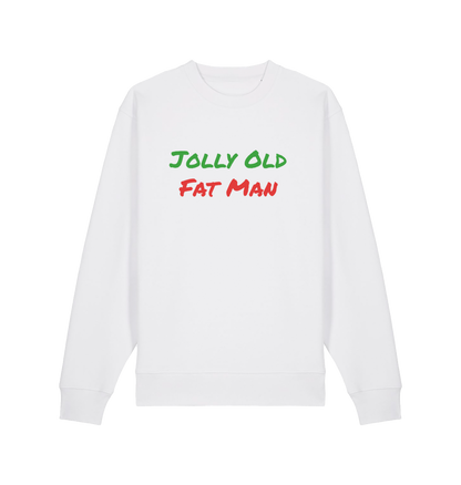 white christmas sweater with the slogan 'jolly old fat man'