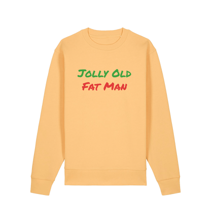 yellow christmas sweater with the slogan 'jolly old fat man'
