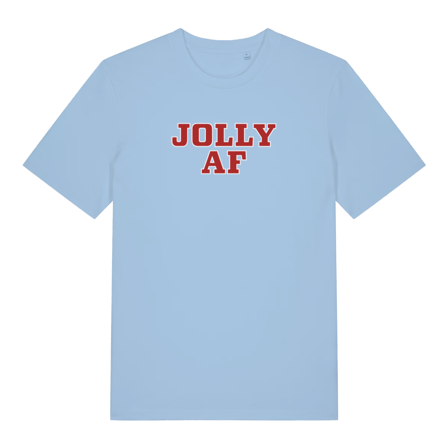 light blue christmas t-shirt with the slogan 'jolly af'