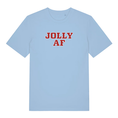 light blue christmas t-shirt with the slogan 'jolly af'
