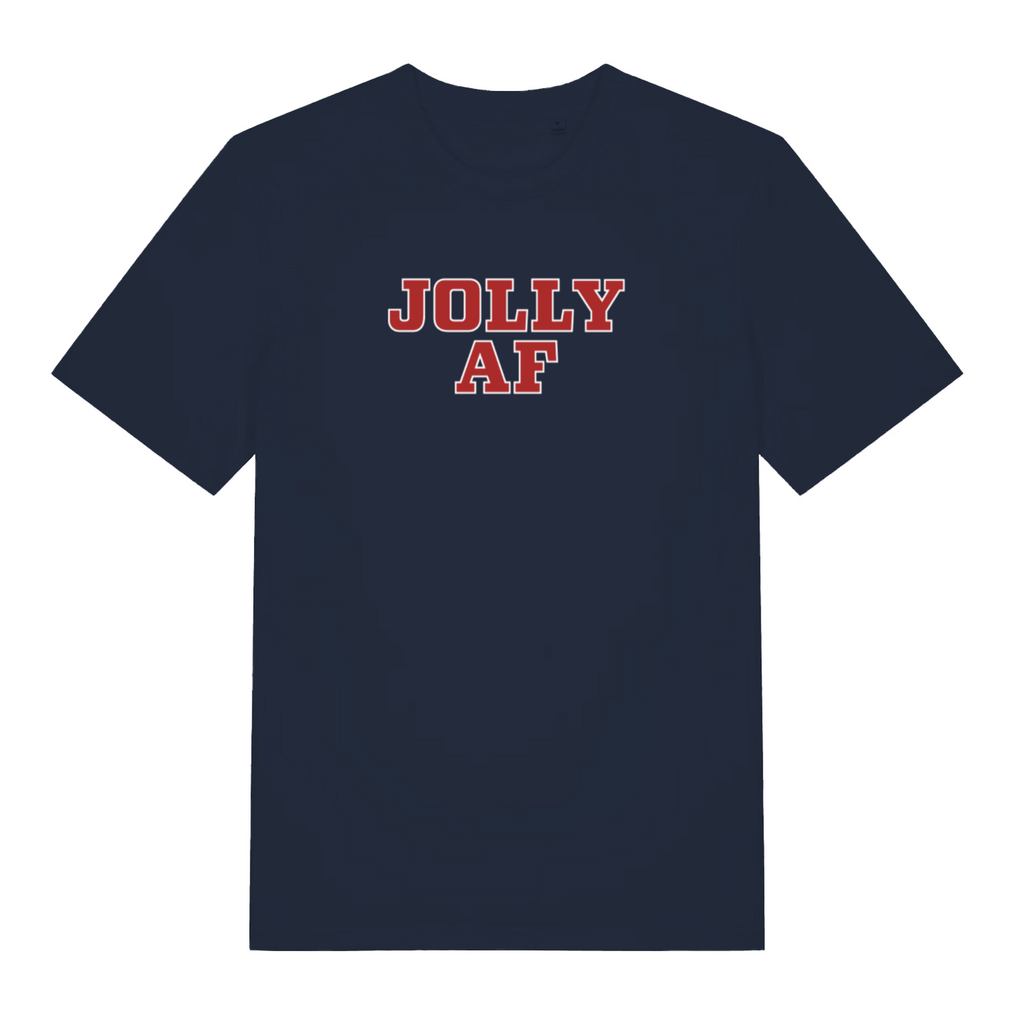 navy christmas t-shirt with the slogan 'jolly af'