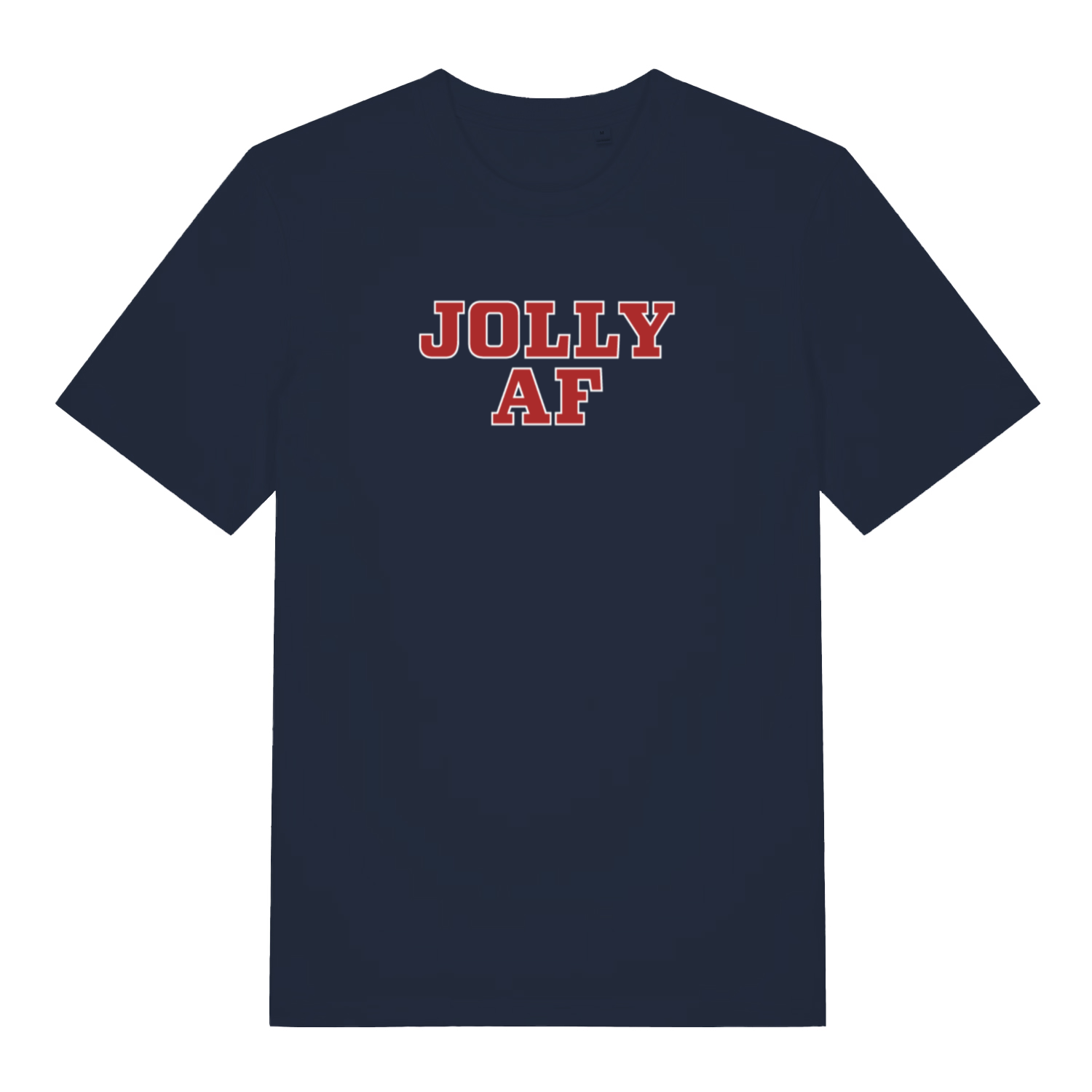 navy christmas t-shirt with the slogan 'jolly af'