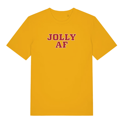 yellow christmas t-shirt with the slogan 'jolly af'