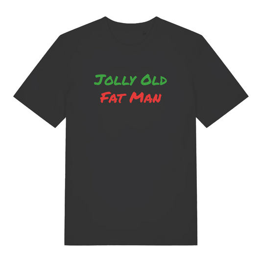 black christmas t-shirt with the slogan 'jolly old fat man'
