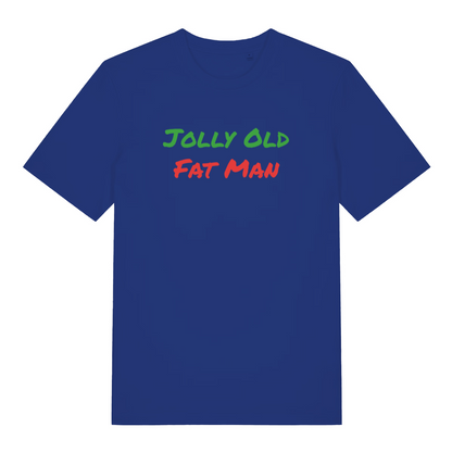 blue christmas t-shirt with the slogan 'jolly old fat man'