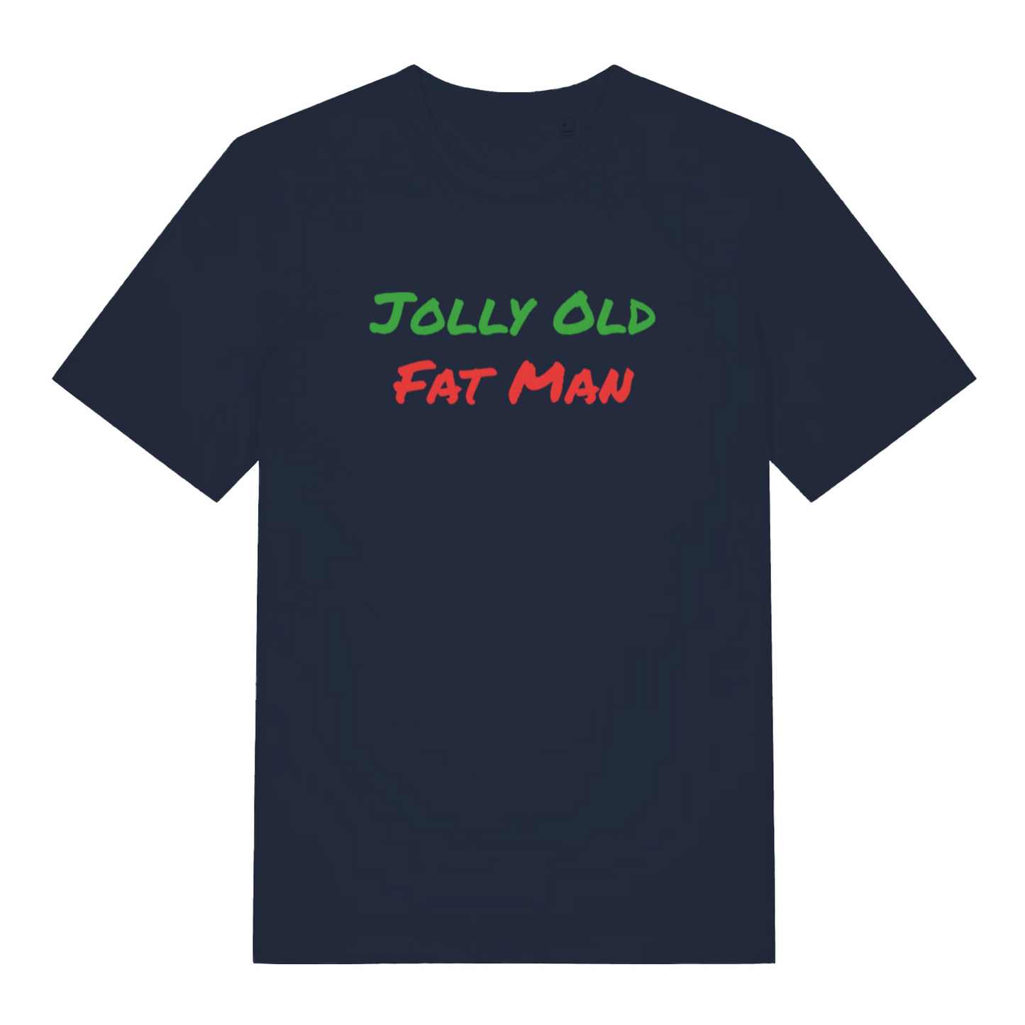 navy christmas t-shirt with the slogan 'jolly old fat man'