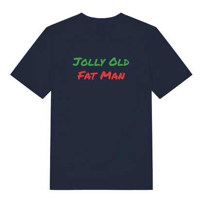 navy christmas t-shirt with the slogan 'jolly old fat man'