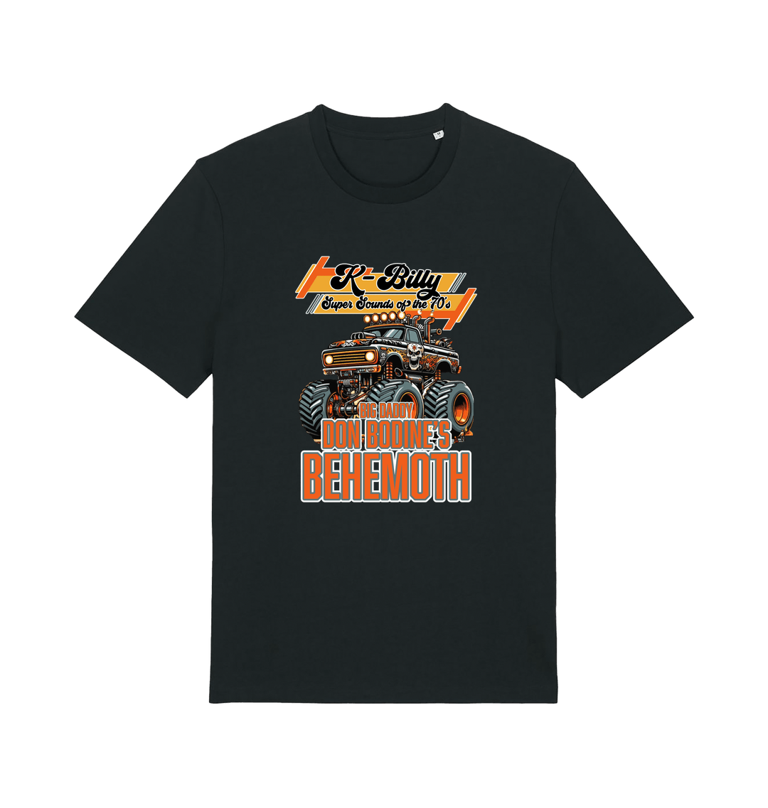 black retro t-shirt with the graphic of a monster truck and the slogan 'k billy super sounds of the 70s'
