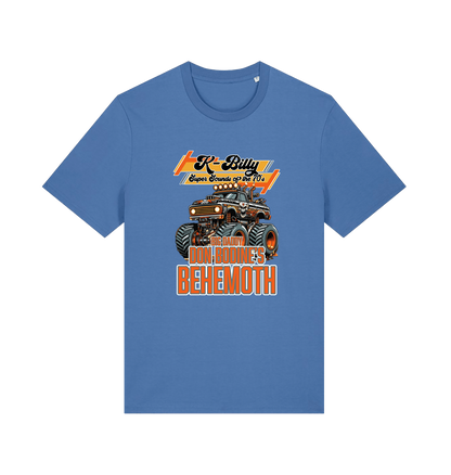 blue retro t-shirt with the graphic of a monster truck and the slogan 'k billy super sounds of the 70s'
