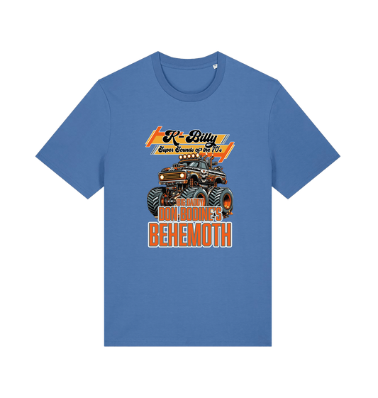 blue retro t-shirt with the graphic of a monster truck and the slogan 'k billy super sounds of the 70s'