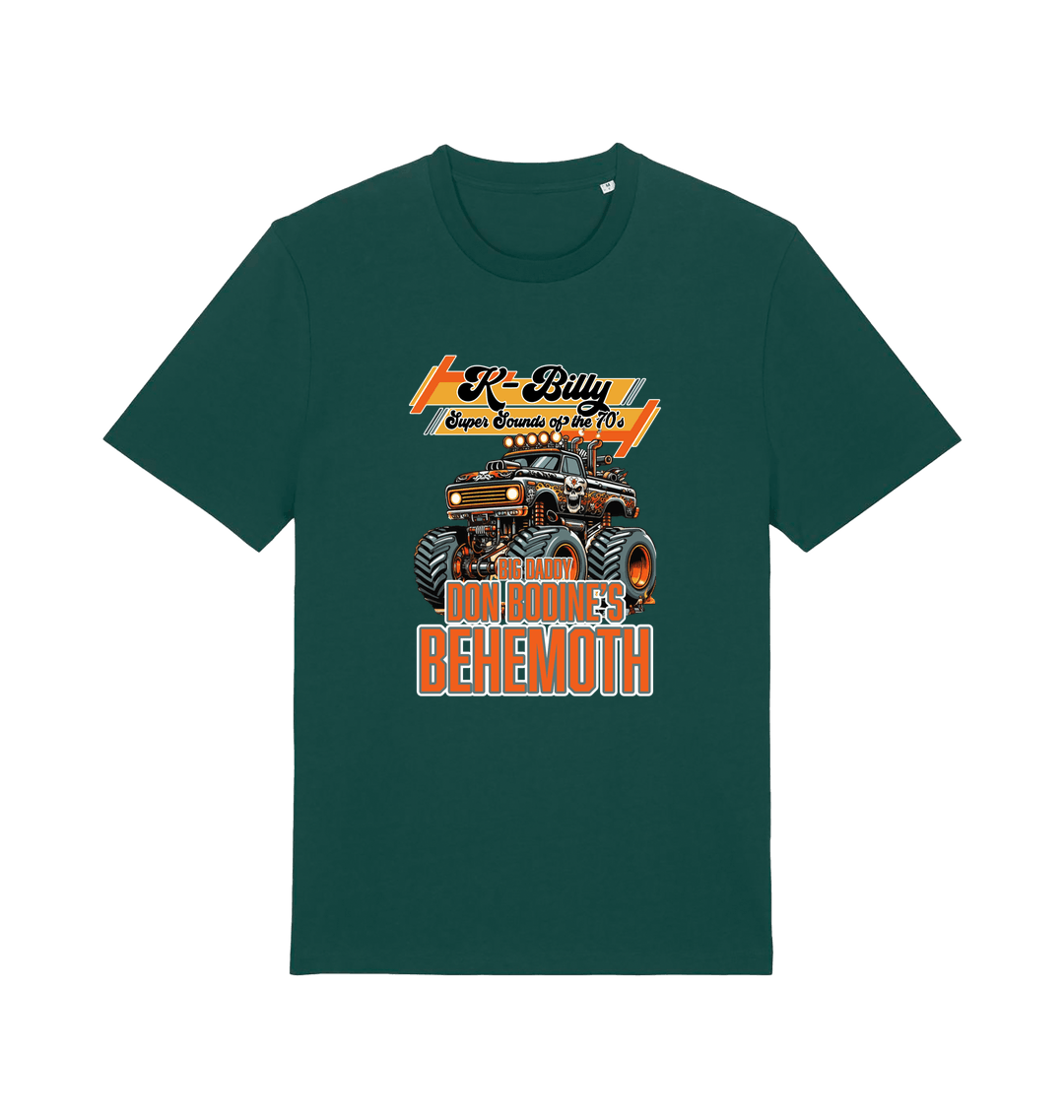 green retro t-shirt with the graphic of a monster truck and the slogan 'k billy super sounds of the 70s'