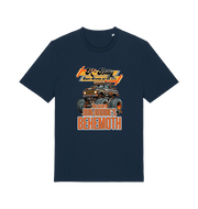 navy retro t-shirt with the graphic of a monster truck and the slogan 'k billy super sounds of the 70s'