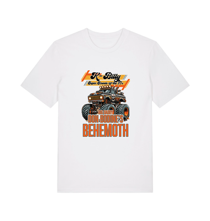 white retro t-shirt with the graphic of a monster truck and the slogan 'k billy super sounds of the 70s'