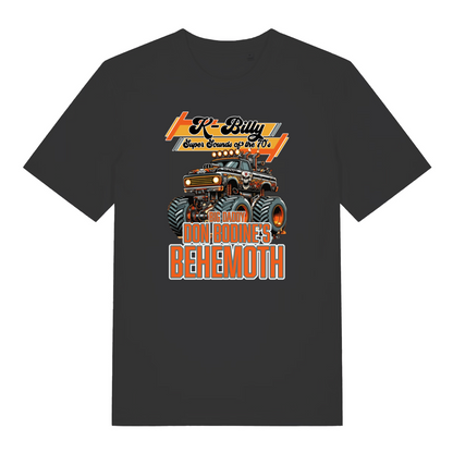 black graphic t-shirt with a monster truck design and the slogan 'k billy super sounds of the 70's'
